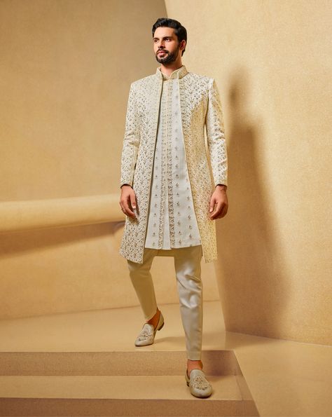 Buy Sherwani for Groom at an affordable price from Shreeman. Explore our huge collection of sherwani for men, designs & styles for parties, weddings & all other occasions. Shop now! Western Outfits For Men, Indo Western Outfits For Men, Indian Wedding Clothes For Men, Mens Wedding Suits, Groom Sherwani, Sherwani For Men Wedding, Wedding Kurta For Men, Groom Dress Men, Wedding Outfits For Groom