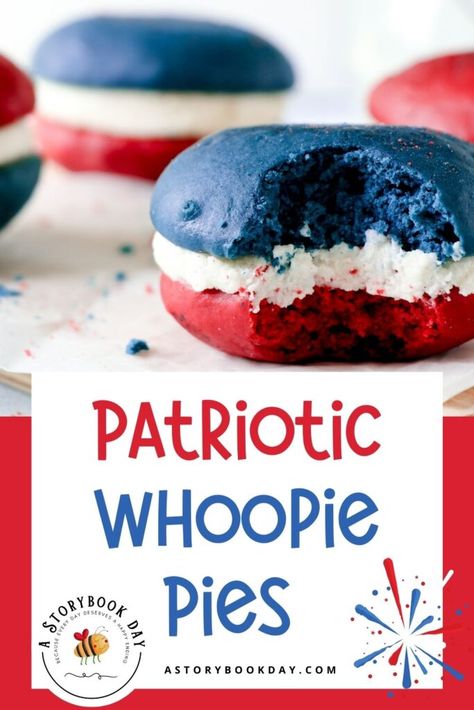 Fourth Of July Mini Pies, Fourth Of July Whoopie Pies, 4thof July Desserts Easy, Red White And Blue Whoopie Pies, 4th Of July Whoopie Pies, 4th Of July Bake Sale Ideas, Fourth Of July Pie, 4th Of July Pie Recipes, Patriotic Baked Goods