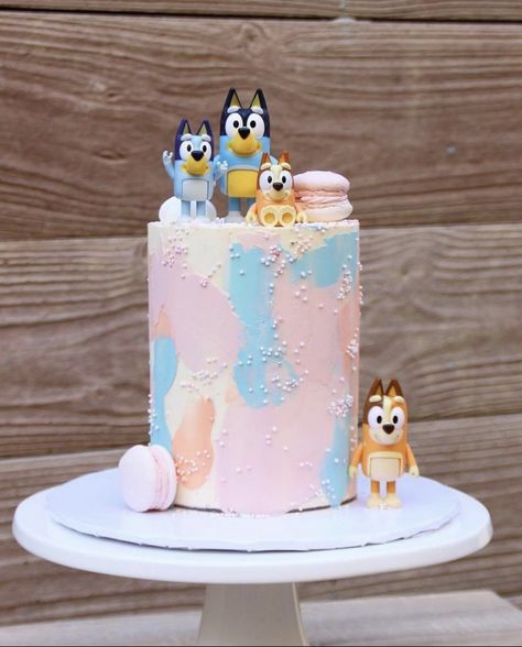 Bluey Birthday Modern, Blurt Birthday Cake, Bluey Themed Smash Cake, Bluey Birthday Party Modern, Bluey Cake Pink, Blurt Birthday Party, Bluey Themed Cookies, Bluey Girls Birthday Cake, Bluey Girl Cake