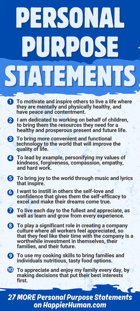 Unlock the secret to a more meaningful existence with our collection of 37 personal purpose statement examples and ideas. Whether you're at the beginning of your self-improvement journey or looking to deepen your commitment to purposeful living, these powerful statements will guide and inspire you towards personal growth. Perfect for anyone passionate about transforming their life and embracing their true potential. Persona Growth |Self Improvement Journey |Purposeful Living Purpose Statement Examples, Personal Improvement Plan, Improve Brain Power, Powerful Statements, Purpose Statement, Goals 2024, Purposeful Living, Self Help Skills, Coaching Skills