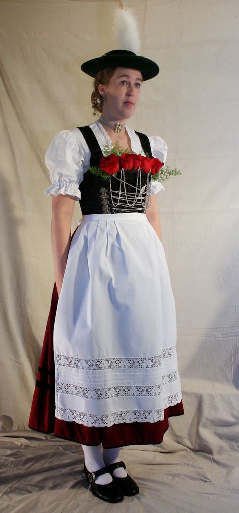 FolkCostume&Embroidery | Women's Costume of Miesbach region, Upper Bavaria, Germany Bavarian Traditional Clothing, Traditional Dirndl Germany, Octoberfest Outfits Women, German Outfits Women, German Dresses, Octoberfest Outfits, Europe Dress, Traditional German Clothing, German Traditional Dress