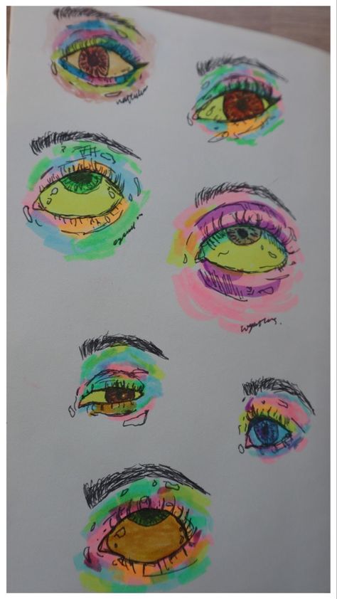 Highlighter Eyes Drawing, Highlighter Sketch, Highlighter Tips, Highlighter Eyes, Drawing Eye, Arte Indie, Eyes Art, Arte Grunge, Draw Eyes