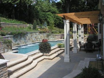 Hillside Pool Design Ideas, Pictures, Remodel, and Decor - page 4 Pool Hillside, House Pools, Hillside Pool, Easy Routine, Hills Pictures, Mulch Landscaping, Pools Backyard Inground, Backyard Plan, Swimming Pool Ideas