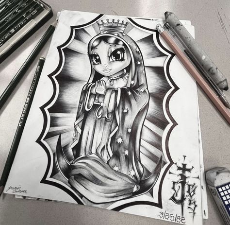 Virgencita Drawing Chicana, I Only Have Eyes For You Drawing Chicano, Pen Art Chicano, Chicano Pen Art, Chicana Art Drawing, Chicano Drawings Sketches, Chicano Style Drawing, Chicano Art Drawings Sketches, Hispanic Drawings