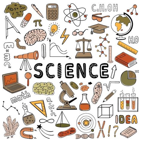 Science set of vector colored hand drawn... | Premium Vector #Freepik #vector #book-pen #pencil-doodle #pen-background #science-doodle Science Pictures Art, Classroom Illustration Art, Stem Doodles, Science Aesthetic Background, Science Doodle Art, Cute Science Doodles, Science Notebook Cover Aesthetic, Engineering Doodles, Science Cover Design