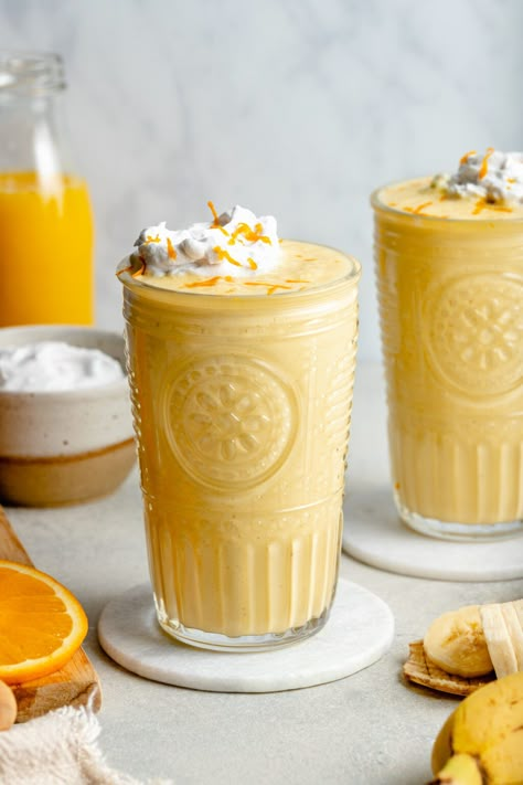 Orange Creamsicle Smoothie - All the Healthy Things Healthy Study Snacks, Orange Creamsicle Smoothie Recipe, Healthy Apple Pie Smoothie, Snacks For College Students, Snacks For College, Orange Creamsicle Smoothie, All The Healthy Things, Creamsicle Smoothie, Smoothie Flavors