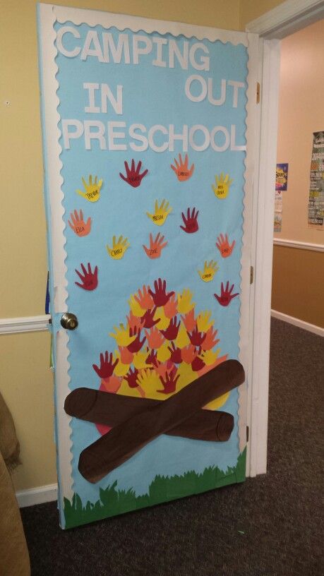 July Preschool Door Ideas, Camping Hallway Decorations, Camp Door Decorations Classroom, Camping Classroom Decorations, Camping Classroom Door Ideas, Camping Door Decorations Classroom, Camping Theme Door Decorations, Camping Themed Art For Toddlers, Camping Bulletin Board Ideas Preschool