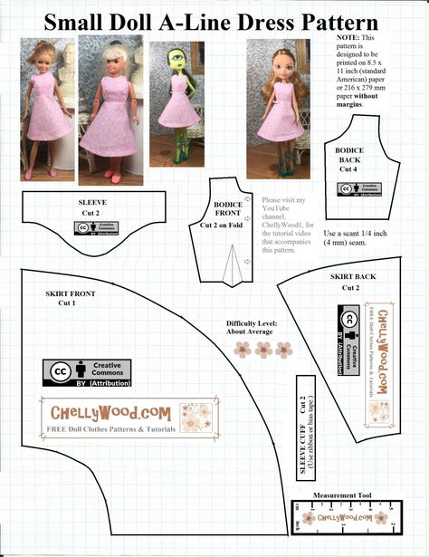 Here we have my FREE printable sewing pattern for the A-line dress that I’ve designed to go with my Barbie® wedding set. However, if you saw yesterday’s post, you know that it fits more… Clothing Sewing Patterns Free, Free Printable Sewing Patterns, Monster High Doll Clothes, Free Barbie, Sewing Barbie Clothes, Barbie Sewing Patterns, Doll Patterns Free, Barbie Doll Clothing Patterns, Doll Clothes Patterns Free