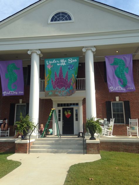 Under the sea bid day Under The Sea Bid Day Theme, Under The Sea Sorority Theme, Under The Sea Bid Day, Sorority Themes, Sorority Banner, Bid Day Themes, Under The Sea Theme, Zeta Tau Alpha, Sea Theme