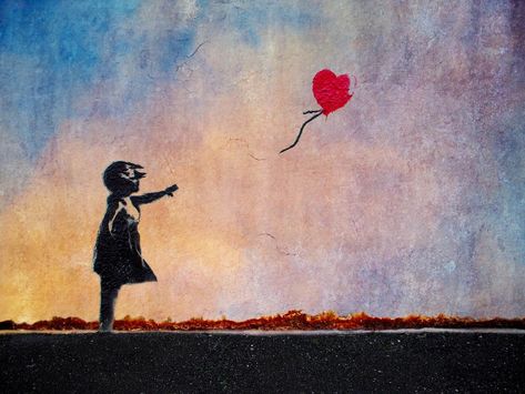 Banksy Street Art, Rainbow Sunset, Banksy Graffiti, Banksy Art, Banksy Canvas, Red Balloon, Inspiration Photography, Graffiti Wall, Graffiti Artist