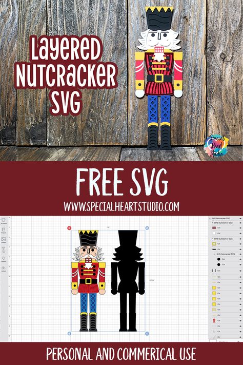 3d Layered Paper Art Cricut Free Christmas, Cricut Nutcracker Svg, Silhouette Cameo 3d Paper Projects, Free Nutcracker Svg, Nutcracker Svg Free, Cricut Layered Paper Art Christmas, Nutcracker Svg File Free, Layered Cricut Projects, Free Christmas Svg Files For Cricut