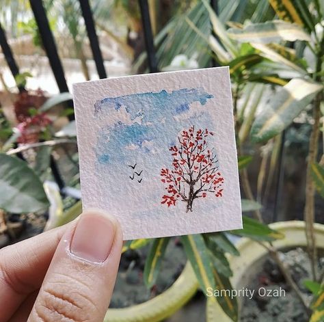 Watercolor Christmas Cards Diy, Cotton Tree, Watercolor Pencil Art, Watercolor Scenery, Bright Blue Sky, Watercolor Beginner, Watercolor Paintings For Beginners, Diy Watercolor Painting, Watercolour Inspiration