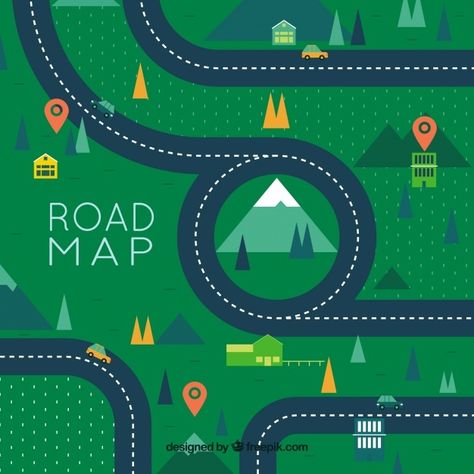 Road map with pointers in flat style | Free Vector #Freepik #freevector #design #city #map #road Road Map Design, Roadmap Infographic, Professional Infographic, Isometric Map, Design City, Navigation Map, Journey Mapping, Window Graphics, Timeline Infographic