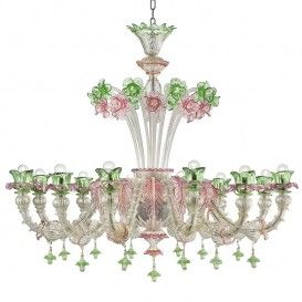 Altea 12 lights - Murano glass chandelier Rose Chandelier, Venice Glass, Clear Glass Chandelier, Flower Chandelier, Glass Structure, Glass Rose, Murano Chandelier, Floral Chandelier, Country Style Decor