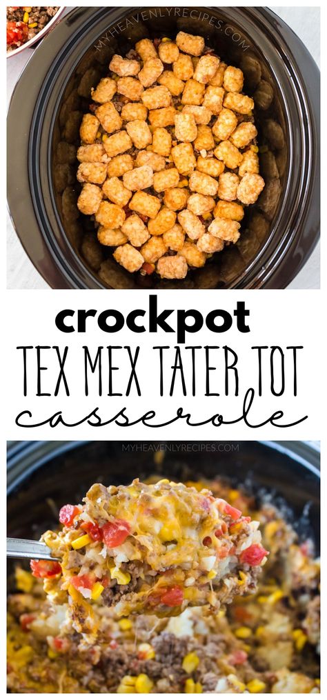 Crockpot Tex Mex Tater Tot Casserole- best slow cooker dinner idea for your family! A little spice for a meal. So good and easy using ground beef/hamburger, tater tots, rotel, etc. Recipe Tex Mex Tater Tot Casserole, Ground Beef Crockpot Recipes, Crockpot Casserole, Easy Crockpot Dinners, Crockpot Dinners, Tot Casserole, Tater Tot Casserole, Crockpot Recipes Beef, Slow Cooker Dinner