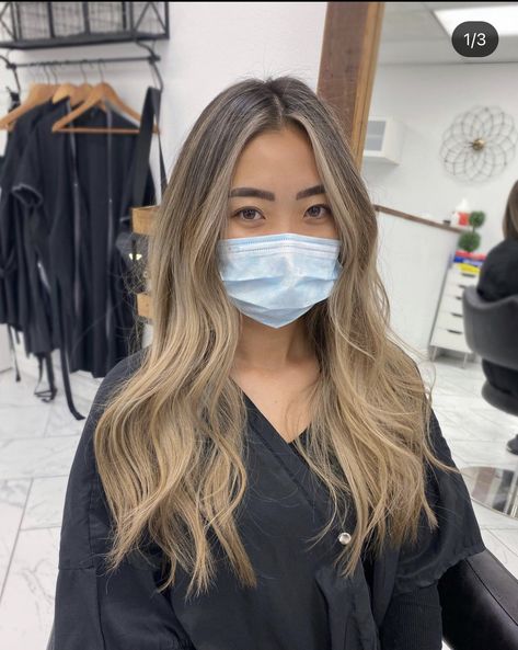 Lived In Blonde Asian Hair, Asian Hair Color Blonde, Asian Dyed Hair Blonde, Asian Blond Balayage, Asian Blonde Balayage Short, Blonde Balayage For Asian Hair, Brown Blonde Balayage Asian, Light Brown Balayage Asian Hair, Long Layers With Face Framing Pieces Blonde