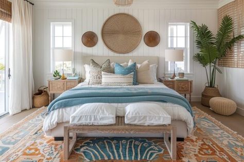 14 Eclectic Bedrooms: Bold Ideas for Your Dream Space! - My Decor Inspo Mediterranean Interior Design Style Bedroom, Japandi Bedroom Interior Design, Eclectic Bedrooms, Mediterranean Kitchens, Mediterranean Boho, Boho Coastal Bedroom, Country Bedroom Design, Coastal Style Bedroom, Japandi Bathroom