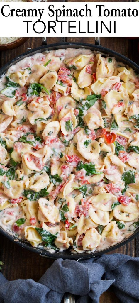 Tortellini Recipes With Spinach, Creamy Spinach Tomato Tortellini, Spinach Tomato Tortellini, Pasta Tortellini, Yarn Mandala, Tomato Tortellini, Spinach Tortellini, Comforting Dinner, Spinach Tomato