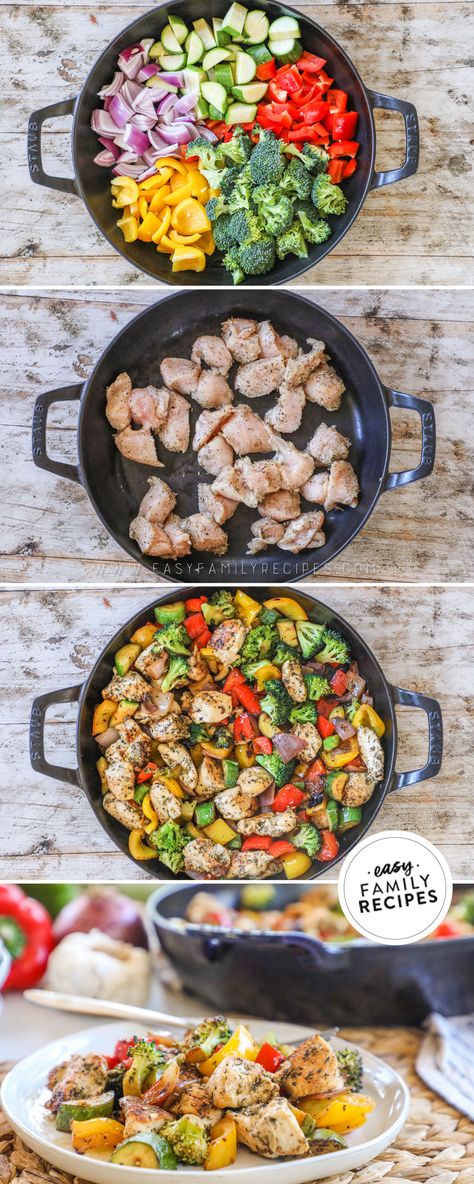 The chicken breast, zucchini, bell peppers, broccoli, and onions are full of robust Italian flavors and you will love how quickly this all comes together. Chicken And Veggie Skillet Recipes, Italian Chicken Side Dishes, Chicken Veggie Skillet, Chicken And Veggie Skillet, Italian Seasoned Chicken, Protein Packed Dinner, Chicken Entree, Chicken Lickin, Veggie Skillet