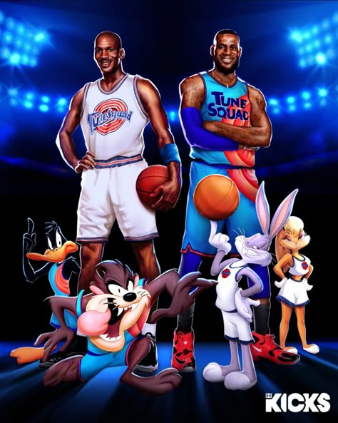 Lebron Dunk, Jordan Space Jams, Lebron James Michael Jordan, Anniversary Illustration, Toon Squad, Movie Worksheet, Nba Jordan, Looney Tunes Space Jam, Looney Tunes Wallpaper