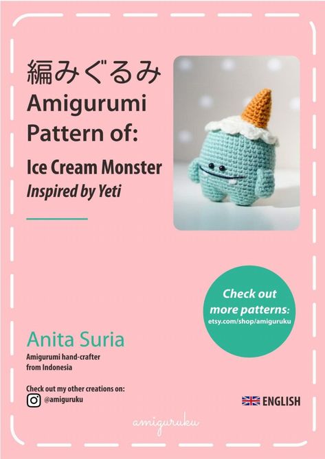 ice cream monster crochet pattern Ice Cream Monster, Crochet Amigurumi Monster, Ice Cream Monster Crochet, Peacock Doll, Monster Crochet Pattern, Monster Amigurumi, Monster Ice Cream, Monster Crochet, Crochet Monster