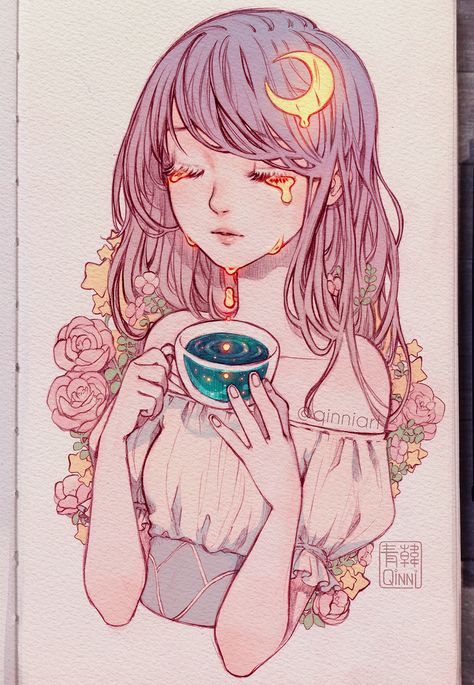 Kawaii Art, Art Beautiful, On Tumblr, A Girl, The Moon, Beautiful Design, Healing, Moon, Tumblr