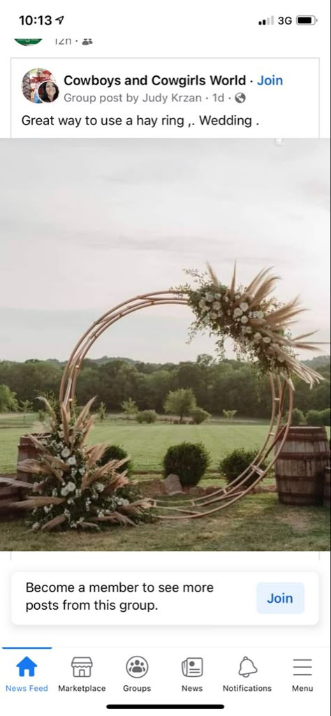 Country Wedding Arches, Hay Ring, Barn Wedding Cakes, Sunrise Farm, Outdoor Country Wedding, Rusting Wedding, Western Themed Wedding, Madison Wedding, Cowboy Wedding