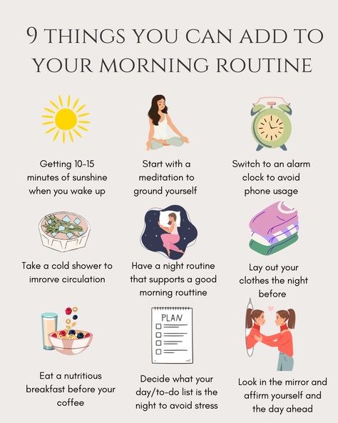 Things To Add To Your Morning Routine, Morning Miracle Routine, Morning Fitness Routine, Learning Routine, Miracle Morning Routine, Morning Essentials, Wellness Habits, Routine Ideas, Personal Growth Motivation