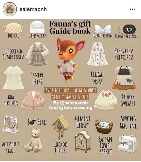 Cottagecore Anch Villagers, Anch Cottagecore Codes, Acnh Villager Outfits, Bea Yard Guide Acnh, Fauna Gift Guide Acnh, Stitches Gift Guide Acnh, Shino Acnh Gift Guide, Animal Crossing Villager Gift Guide, Cottagecore Animal Crossing Villagers