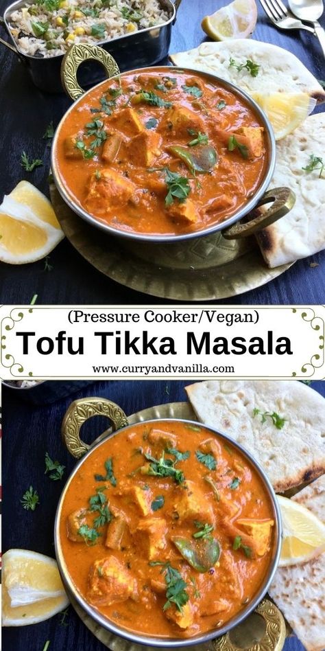 Instant Pot Vegan Curry, Instant Pot Tofu Curry, Tofu Tika Massala, Tika Masala Vegetarian, Tofu Instant Pot Recipes, Instant Pot Tofu, Instant Pot Vegan Recipes, Tofu Tikka Masala, Tofu Tikka