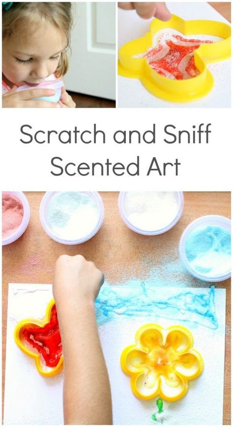 Scratch and Sniff Scented Art Activity for Kids...this would be great for an art center, after school activity for Five Senses theme 5senses Activity, Shell Activities, Preschool Senses, Spring Theme Preschool Activities, 5 Senses Craft, 5 Senses Preschool, Senses Art, Five Senses Preschool, 5 Senses Activities