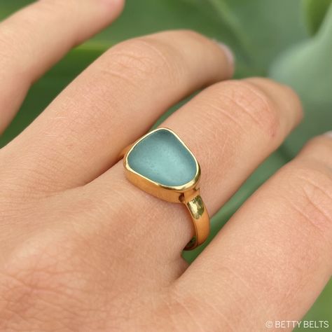 Sea Glass Ring Gold, Gold Sea Glass Ring, Seaglass Rings, Betty Belts, Sea Glass Rings, Lunar Beauty, Custom Order Form, Seaglass Jewelry, Double Twist