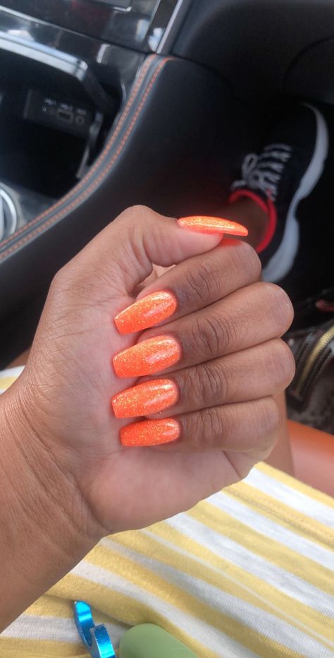 Orange Nails With Sparkles, Bright Orange Nails With Glitter, Sparkle Orange Nails, Orange Nails Sparkle, Sparkly Orange Nails, Orange Sparkle Nails, Orange Nails Halloween, Halloween Nails Orange, Orange Halloween Nails