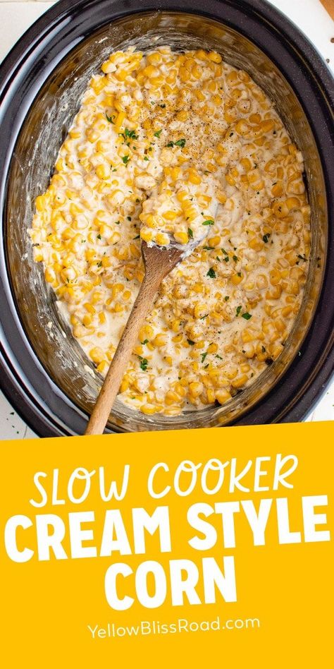 Slow Cooker Cream Style Corn Cream Corn Crockpot, Sweet Cream Corn, Creamed Corn Casserole Recipe, Sweet Corn Casserole, Creamy Corn Casserole, Slow Cooker Creamed Corn, Cream Corn Casserole, Corn Side Dish, Creamed Corn Recipes