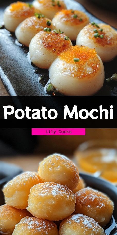 Potato Mochi Recipe: A Unique Comfort Snack Discover the ultimate comfort snack with our Potato Mochi recipe! This delightful fusion combines creamy mashed potatoes with chewy mochi for a unique twist on a classic treat. Perfect for any occasion, these savory bites are garnished with flavorful soy sauce and optional toppings like sesame seeds and green onions. Easy to make and irresistible for all ages, try these for your next snack or appetizer craving! Potato Mochi, Mochi Recipe, Creamy Mashed Potatoes, Sesame Seeds, Green Onions, Taste Buds, Mochi, Soy Sauce, Onions