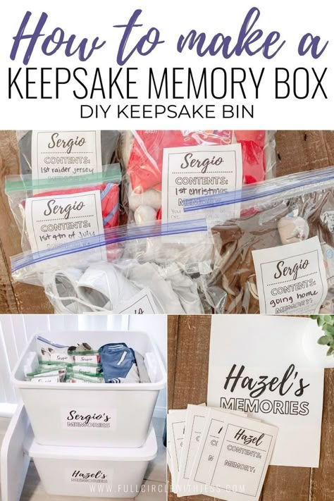 Love this! My friend is having a baby and I put together a DIY keepsake bin to gift her for her baby shower and she loved it! Amazing way to store and organize kids' memories as they grow up! Every mom needs this! #diykeepsakeboxideasbaby How To Store Memories, Storing Keepsakes Storage Ideas, How To Store Keepsakes, Baby Keepsake Ideas Diy, Kids Keepsake Storage, Kids Memory Box Ideas, Keepsake Storage Ideas, Baby Memory Box Ideas, Diy Keepsake Box Ideas