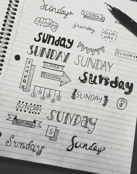 Header Ideas, Notes Inspo, Title Ideas, Beautiful Letters, Bullet Journal Font, Journal Fonts, Page Decoration, Journal Diy, First Sunday