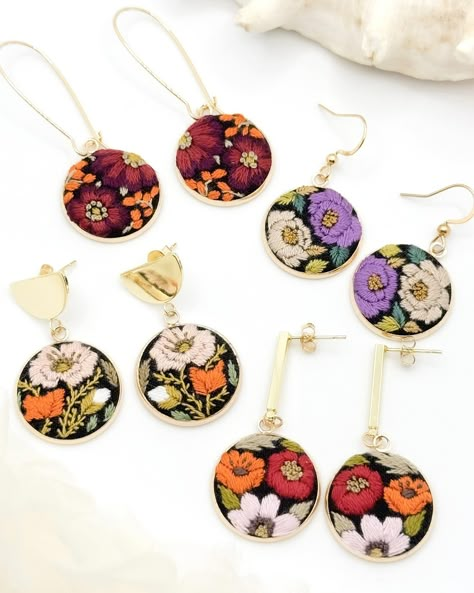 I made these exquisite floral embroidered earrings two weeks ago in hopes that they will be in my Etsy shop. Unfortunately my shop remains closed because of the Canada Post strike. But if you are in Hamilton or in this area please let me know pick up is still available. #handmadejewelry #embroideryart #statementearrings #floralvibes #jewelrygoals #elegantdesign #embroideredearrings #hamilton #hamont #hamontmakers Embroidery Earrings, Embroidered Earrings, Embroidered Jewelry, Fancy Jewellery, Eye Ring, Canada Post, Traditional Jewelry, Fabric Jewelry, Diy Earrings