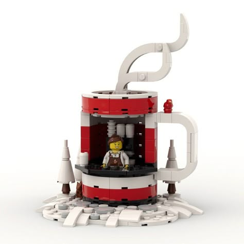 Instructions To Build A Hot Drinks Stand For Your LEGO Winter Village - BrickNerd - All things LEGO and the LEGO fan community Lego Moc Instructions Free, Cute Hot Chocolate, Lego Gingerbread House, Drinks Stand, Lego Ornaments, Lego Food, Lego Christmas Village, Lego Tutorials, Lego Masters