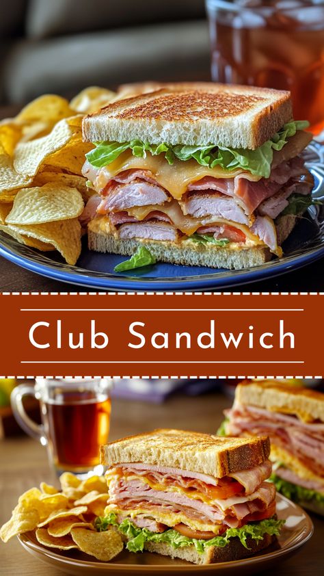 Easy Side Dish Recipes: Club Sandwich Homemade Club Sandwich, Best Club Sandwich Recipes, Turkey Bacon Sandwich Recipes, Turkey Bacon Club Sandwich, Best Blt Sandwich Recipes, Club Sandwich Recipes Classic, Toasted Turkey, Turkey Club Sandwich, Club Sandwich Recipes