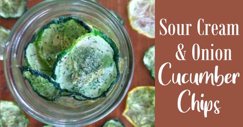 Sour Cream & Onion Cucumber Chips - Lonely Pines Farm Purple Dead Nettle, Dehydrated Recipes, Cucumber Chips, Zucchini Chips Recipe, Make Sour Cream, Vinegar Cucumbers, Dehydrating Food, Zucchini Chips Baked, Healthy Low Carb Snacks