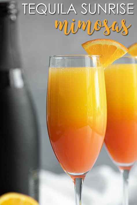 Mimosa Ideas, Sunrise Mimosa, Fireball Recipes, Classic Mimosa, Tequila Mixed Drinks, Frozen Drinks Alcohol, Halloween Drinks Alcohol, Coctails Recipes, Mimosa Recipe