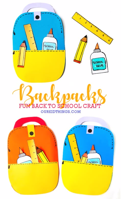 Backpack Art Preschool, Backpack Craft For Toddlers, School Bag Craft Preschool, Kids Back To School Crafts, School Themed Crafts For Preschoolers, School Theme Preschool Crafts, School Bag Craft For Kids, Start Of School Crafts For Preschool, Backpack Activities For Preschool