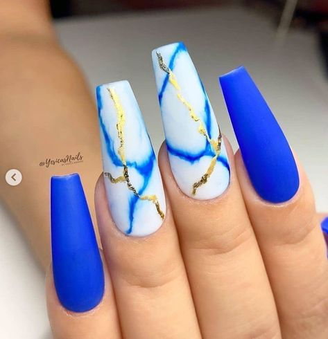 Nails Coffin Shape, Matching Nails, Nails With Gold, Blue Coffin Nails, Blue Acrylic Nails, Glow Nails, Coffin Shape, Coffin Shape Nails, Long Acrylic Nails Coffin