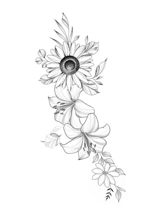 Sunflower Lily Tattoo, Lilly And Daisy Tattoo, Sunflower And Lily Tattoo, Cross Rib Tattoos, Christian Wrist Tattoos, Sunflower Foot Tattoos, Sunflower Mandala Tattoo, Tiger Lily Tattoos, Wrap Around Wrist Tattoos