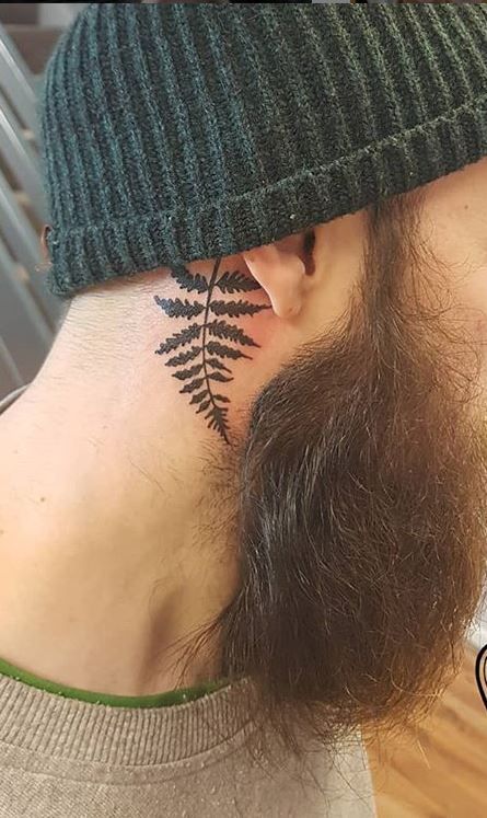 Behind The Ear Plant Tattoo, Plant Behind Ear Tattoo, Fern Behind Ear Tattoo, Leaves Behind Ear Tattoo, Fern Tattoo Behind Ear, Fern Neck Tattoo, Fern Ear Tattoo, Behind The Ear Cover Up Tattoo, Mens Behind Ear Tattoo