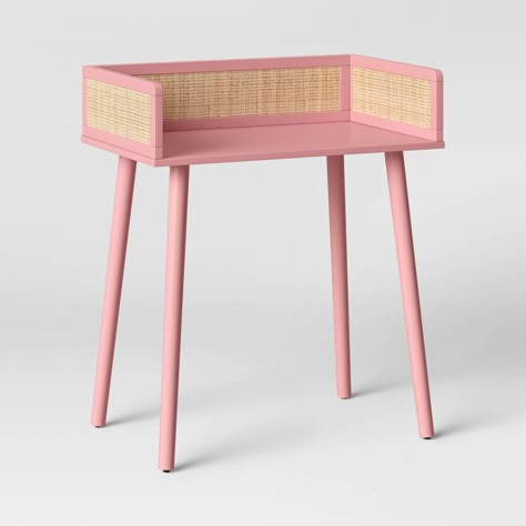 Bring a pretty, sleek update to your kid's study area with this Rattan and Wood Desk from Pillowfort™. Standing on four tapered legs, this sleek desk features rattan accents on three sides to add a mixed-material touch to their space. The pink layout adds charming detail to this wooden desk, making it a beautiful addition to their decor. Simply add a coordinating white chair to complete the look of their study space. Bunk Beds Kids, White Kids Desk, Desk Pink, Beds Kids, Shared Girls Room, Sleek Desk, Girl Desk, Kids Desk, Pink Desk