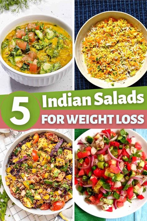 5 Healthy Indian Salads for Weight Loss | Hurry The Food Up Recipes For Weight Gain, Indian Salad Recipes, Indian Salad, Healthy Dinner Salads, Lunch Recipes Indian, Indian Salads, Indian Dinner Recipes, Healthy Summer Dinner Recipes, Resep Salad