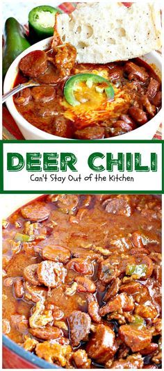 Deer Chili Recipe, Deer Chili, Mac Chili, Stovetop Chili, Relleno Casserole, Venison Chili, Chili Chili, Deer Recipes, Recipe Crockpot