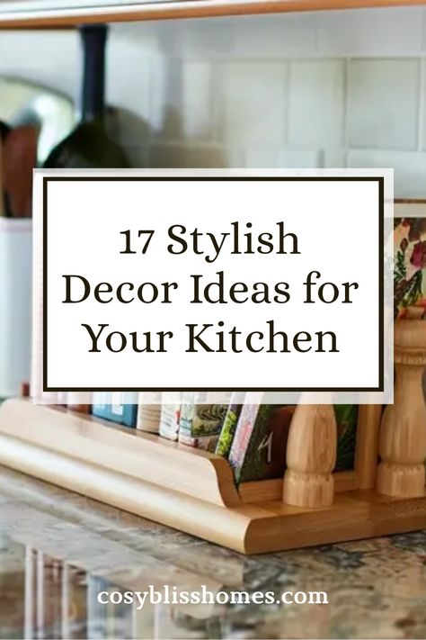 Discover 17 countertop decor ideas to enrich your kitchen. Perfect for adding style and functionality with beautiful herb displays and chic stands for cookbooks, highlighted in the image. Kitchen Decor With Cookbooks, Kitchen Riser Decor Ideas, Countertop Tray Decor, Minimalist Kitchen Counter Decor, Kitchen Soap Tray Ideas, What To Put On Kitchen Counters, Corner Countertop Decor, Kitchen Styling Countertops, Declutter Kitchen Countertops